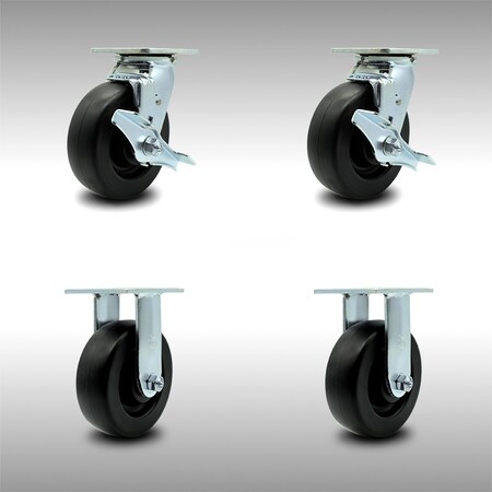 Service Caster 6 Inch SS Polyolefin Caster Set with Ball Bearings 2 Brakes 2 Rigid SCC SCC-SS30S620-POB-TLB-2-R-2